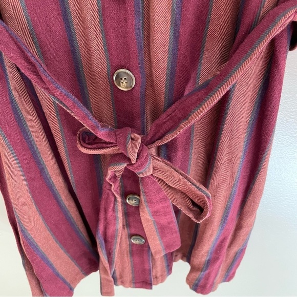 Apricot Rainbow Button Down Belted Longsleeve Midi Dress, Size S - Picture 4 of 8